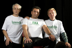 Tom Pauls, Olaf Böhme und Uwe Steimle, aufgenommen am 03.10.2008 nach der Gala zum Saechsichen Wort des Jahres in der Komödie Dresden.
Foto: Robert Michael / www.robertmichaelphoto.de
